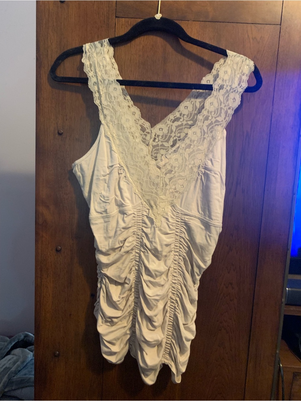 Boston Proper Cream Lace V-Neck Top with Floral Overlay